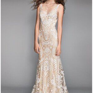 Champagne & Ivory Lace Wedding Dress Size 2 XS